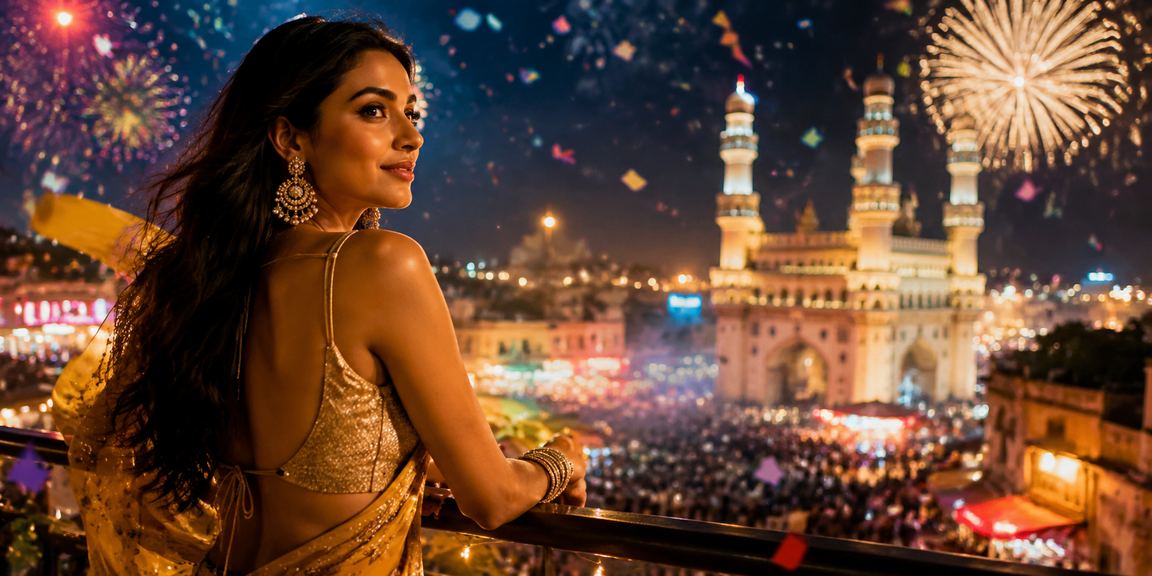 Night view of Hyderabad's Charminar bustling with entertainment and casino nightlife