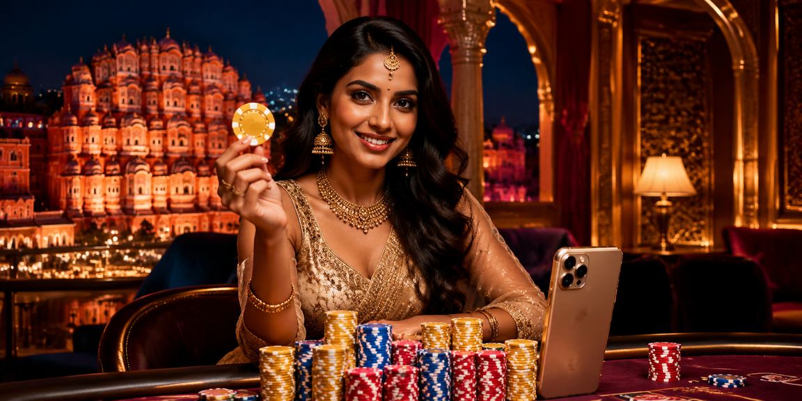 Lively Jaipur city casino night scene with people enjoying Indian-themed entertainment